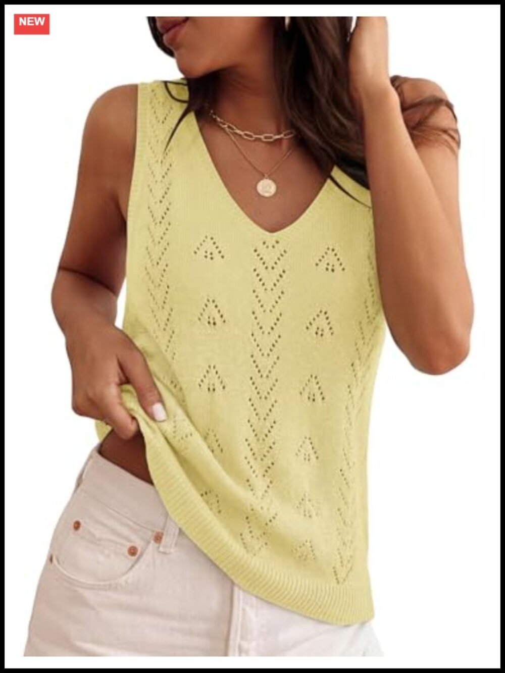 Crochet Knit Sleeveless Tank Top Sweater Vest Loose Fit V-Neck Summer